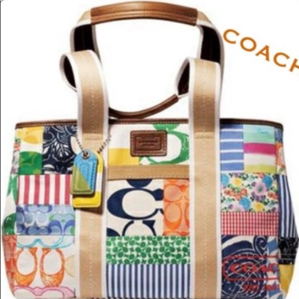 Beautiful Colorful Coach patchwork Tote Bag